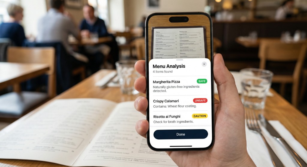 Phone scanning a restaurant menu
